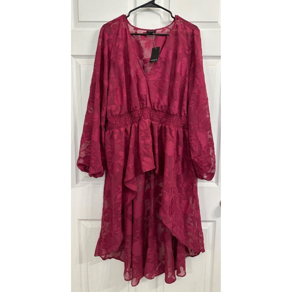 NWT‎ Torrid Size 3 22/24 Wine Burgundy Chiffon Extreme Hi-Low V-Neck Blouse